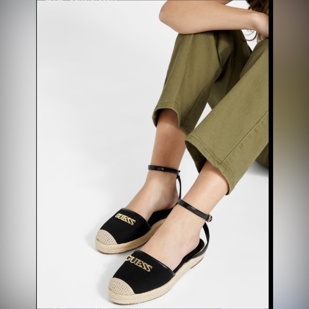 Guess Black Sandals with Gold Logo